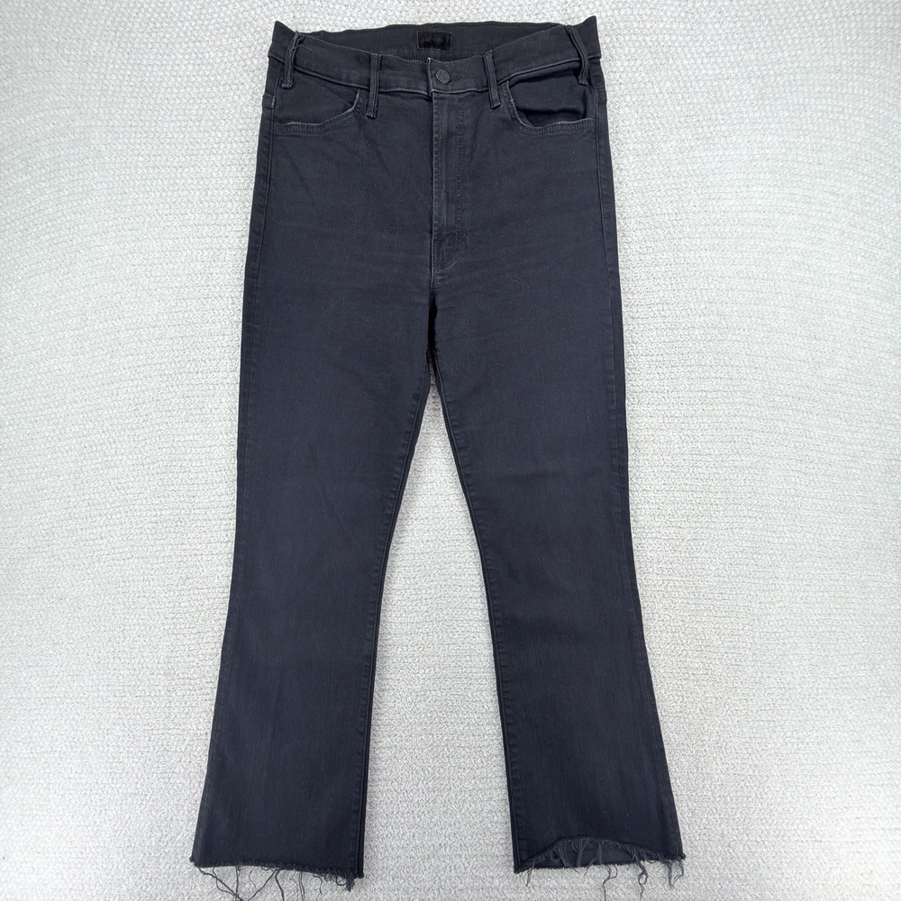 MOTHER Hustler Ankle Fray Jeans Womens 30 Not Guilty Black Cropped Flare